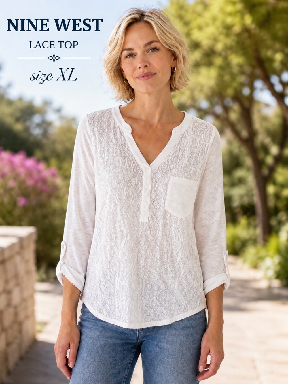 NINE WEST White Lace Top